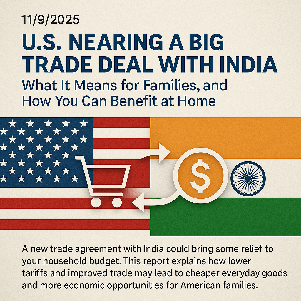 11/9/2025 - U.S. Nearing a Big Trade Deal with India — What It Means for Families, and How You Can Benefit at Home